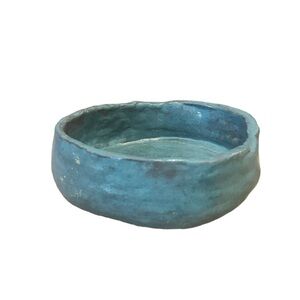 Handmade Small Pottery Clay  Bowl, Turquoise Color Unknown Signer‎